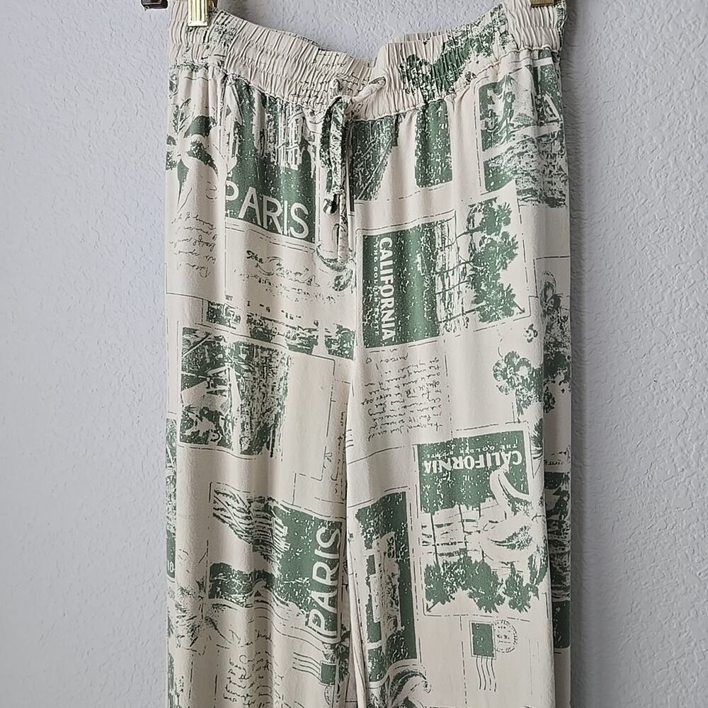Urban Outfitters Carmen Postcard Print Pull On Pants Small Lounge Casual Leisure - Picture 2 of 8